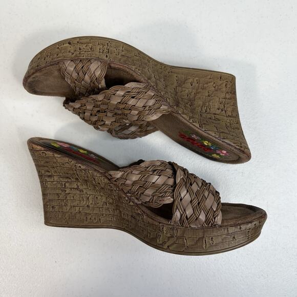 Bongo 7.5 Sandals Vintage 90’s Y2K 3" Wedge Heels Platform Woven Brown Shoes - Picture 3 of 12